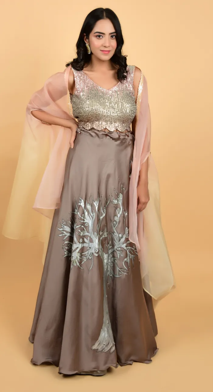 Cocktail Wear Lehenga With Heavy Blouse & Cape Style Dupatta