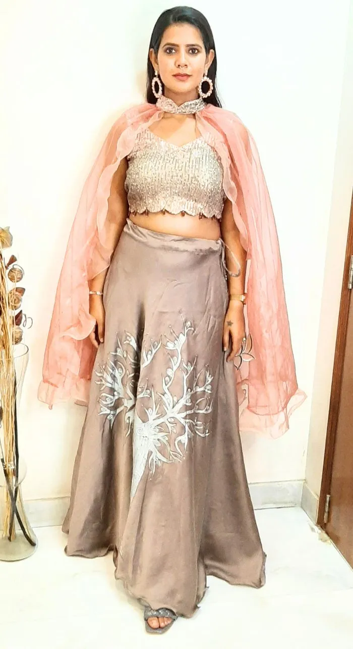 Cocktail Wear Lehenga With Heavy Blouse & Cape Style Dupatta