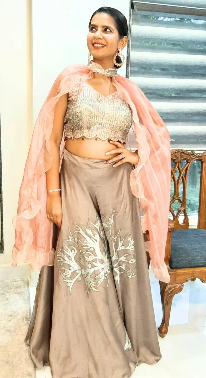 Cocktail Wear Lehenga With Heavy Blouse & Cape Style Dupatta