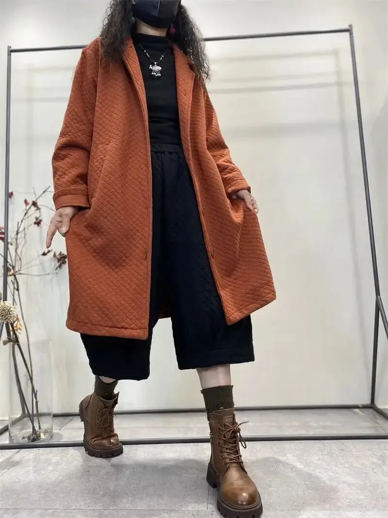 Cotton Hooded Jacket Women ORANGE RETRO LOOSE coat