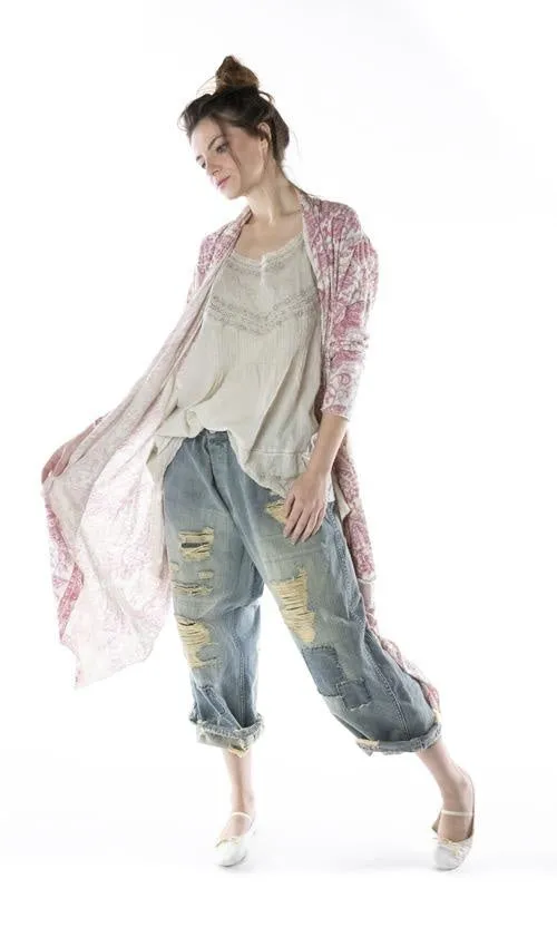 COTTON JERSEY KARESA CARDIGAN WITH POCKETS AND RAW EDGES, MAGNOLIA PEARL