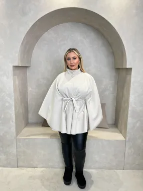Curve Beige Tie Belt Cape With Stand Up Collar
