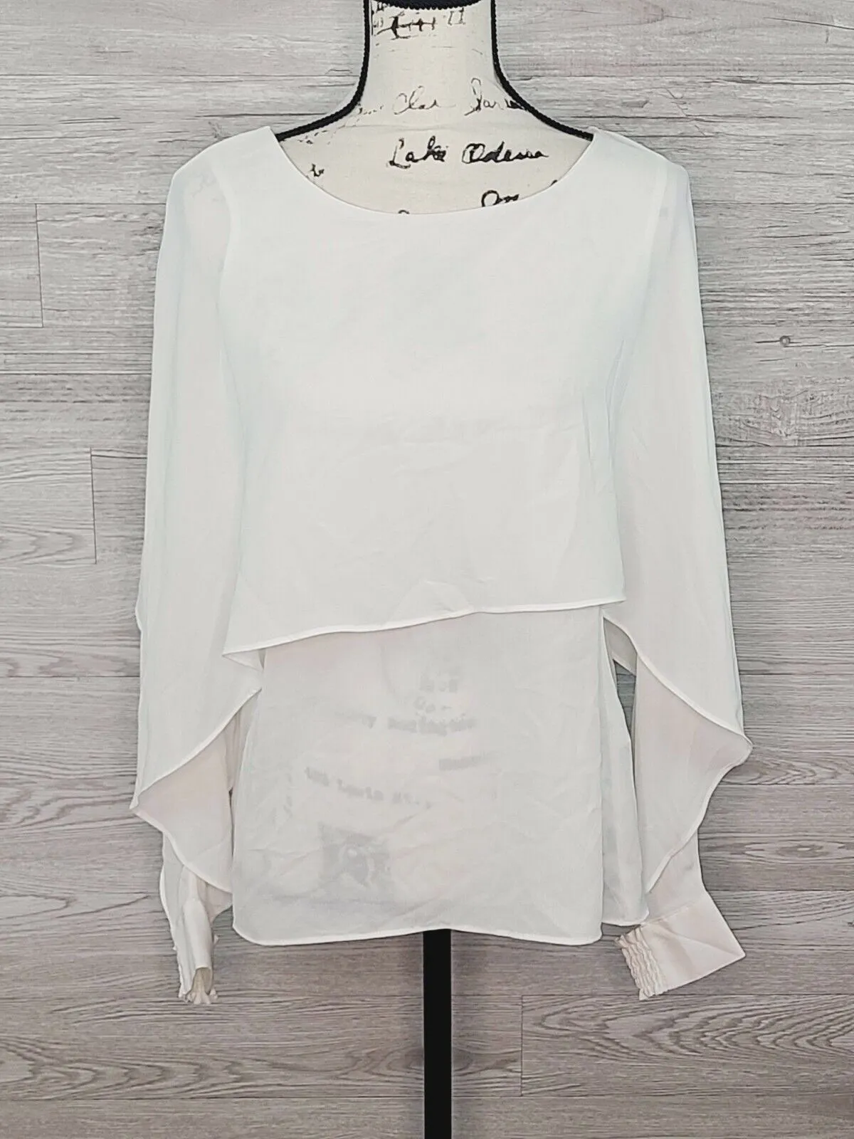 DKNY Women's Moda Tropica White Cape Style Smocked Blouse Top Size Small