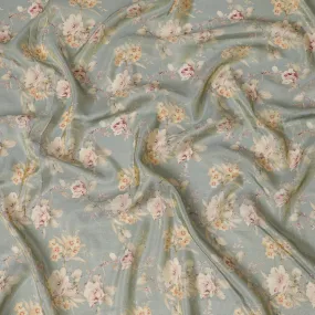 Ethereal Seafoam Organza Fabric - Delicate Blush Florals, 110cm Width, Whisper-Light Elegance-D18950