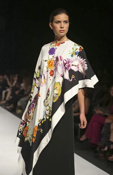 Etro - White, Black and Floral Asymmetrical Printed Stretch Crepe Cape Style Top - IT 42