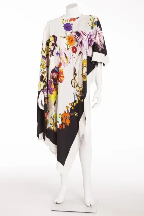 Etro - White, Black and Floral Asymmetrical Printed Stretch Crepe Cape Style Top - IT 42