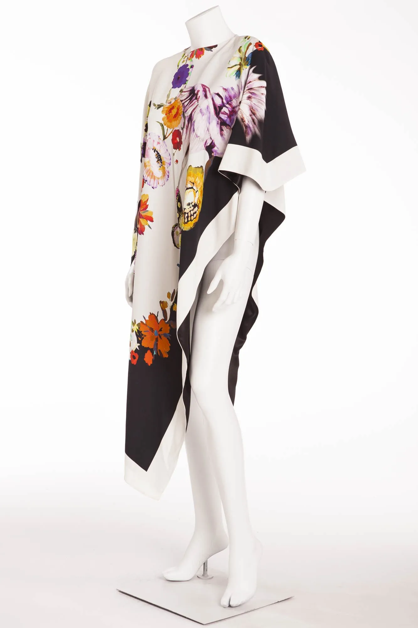 Etro - White, Black and Floral Asymmetrical Printed Stretch Crepe Cape Style Top - IT 42