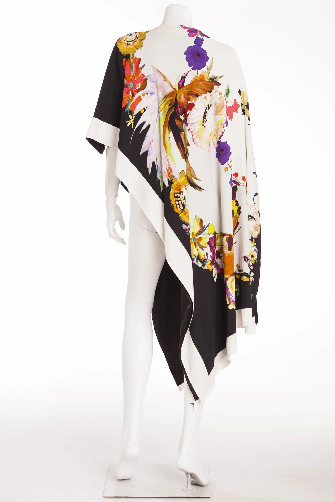Etro - White, Black and Floral Asymmetrical Printed Stretch Crepe Cape Style Top - IT 42
