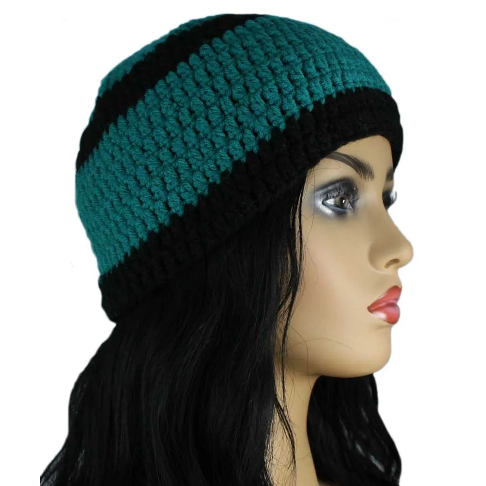Evergreen and Black Crochet Beanie Hat Medium/Large - STXH06