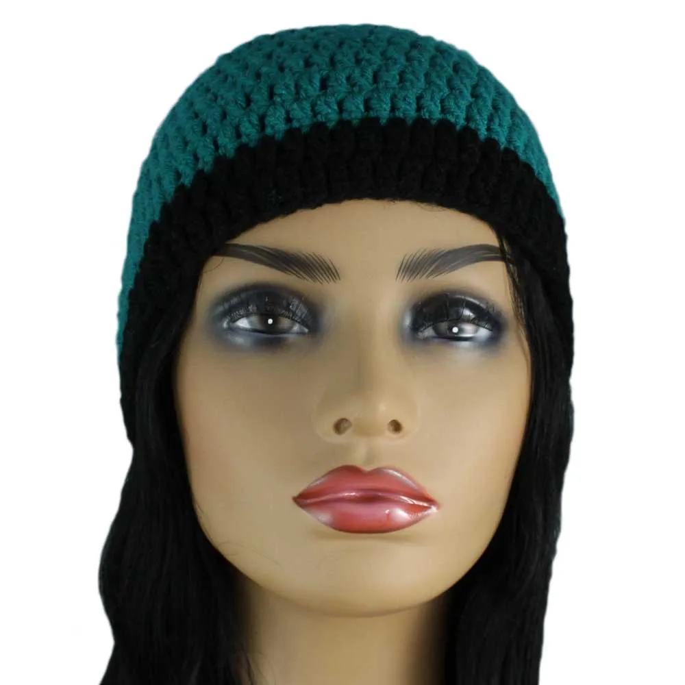 Evergreen and Black Crochet Beanie Hat Medium/Large - STXH06