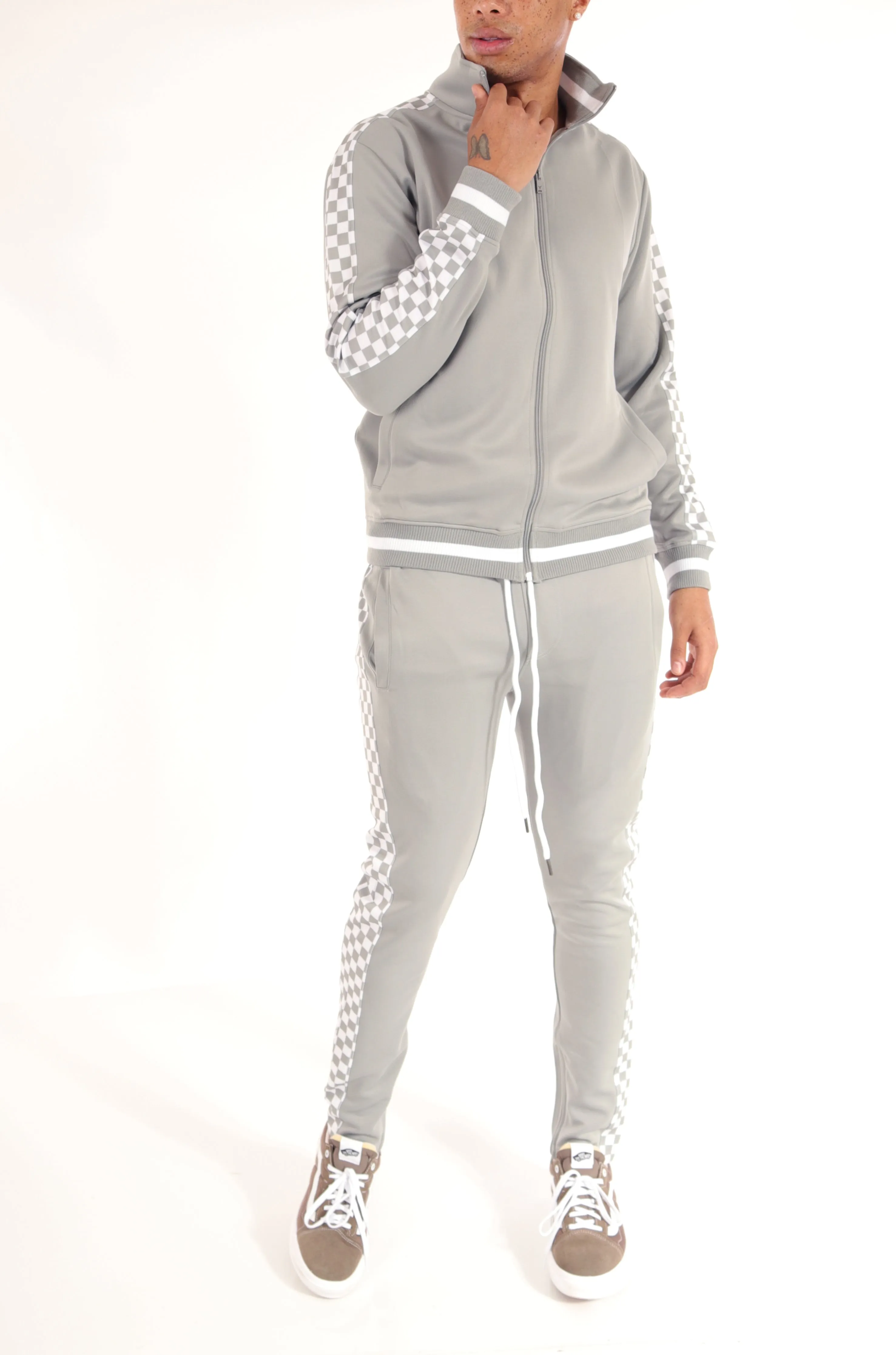 F11854-Checker Track Jacket -SILVER