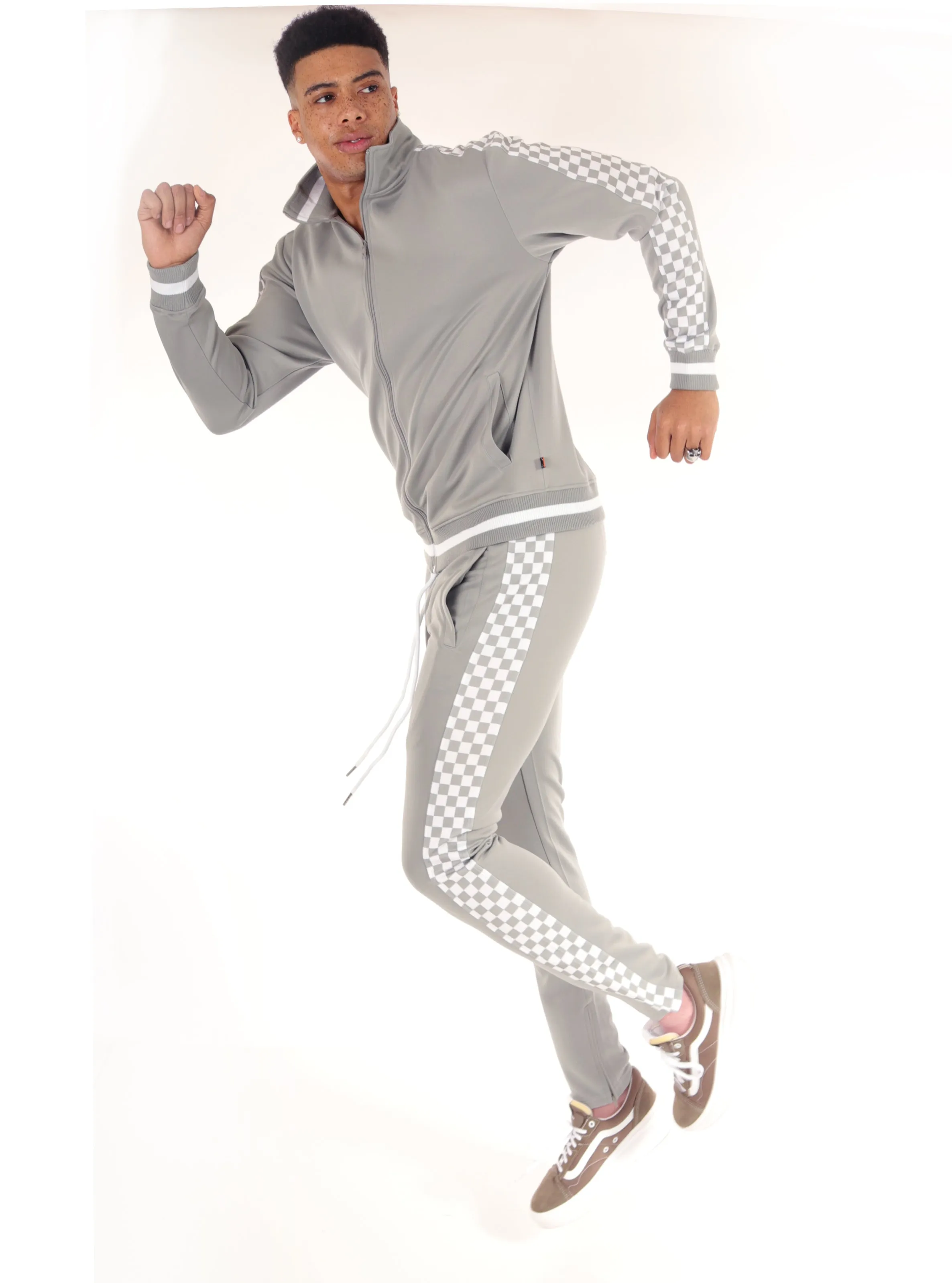 F11854-Checker Track Jacket -SILVER