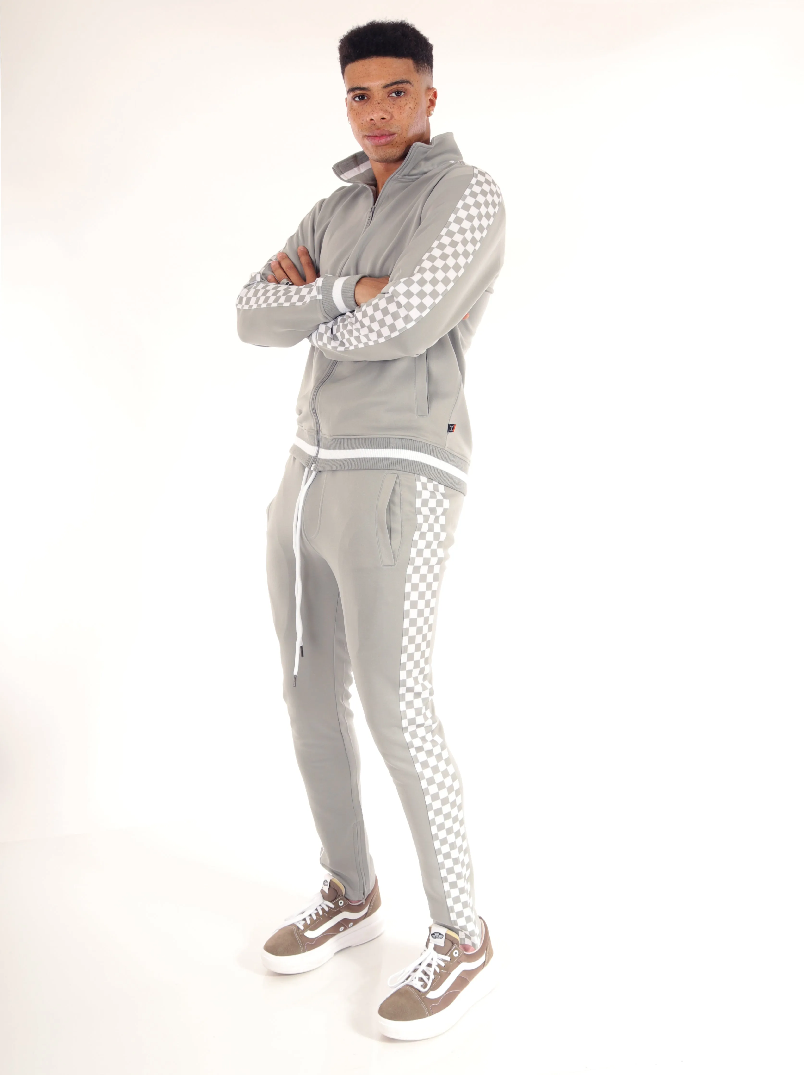 F11854-Checker Track Jacket -SILVER