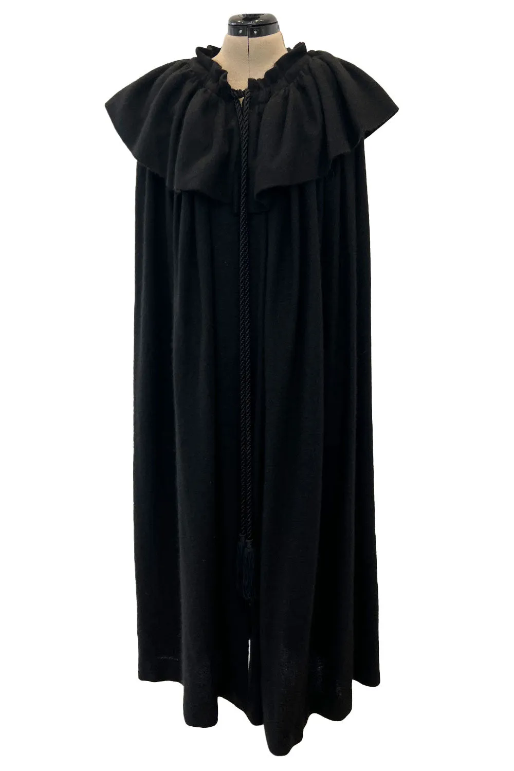 Fall 1977 Yves Saint Laurent Black Wool & Mohair Cape w Dramatic Collar