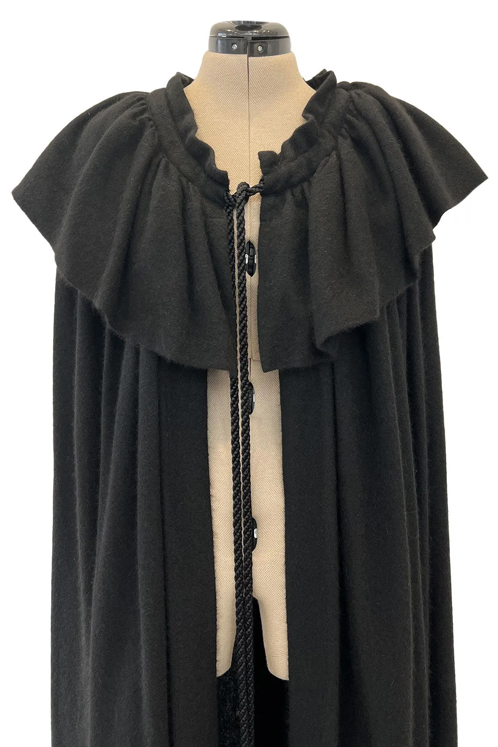Fall 1977 Yves Saint Laurent Black Wool & Mohair Cape w Dramatic Collar