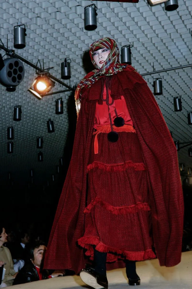 Fall 1977 Yves Saint Laurent Black Wool & Mohair Cape w Dramatic Collar
