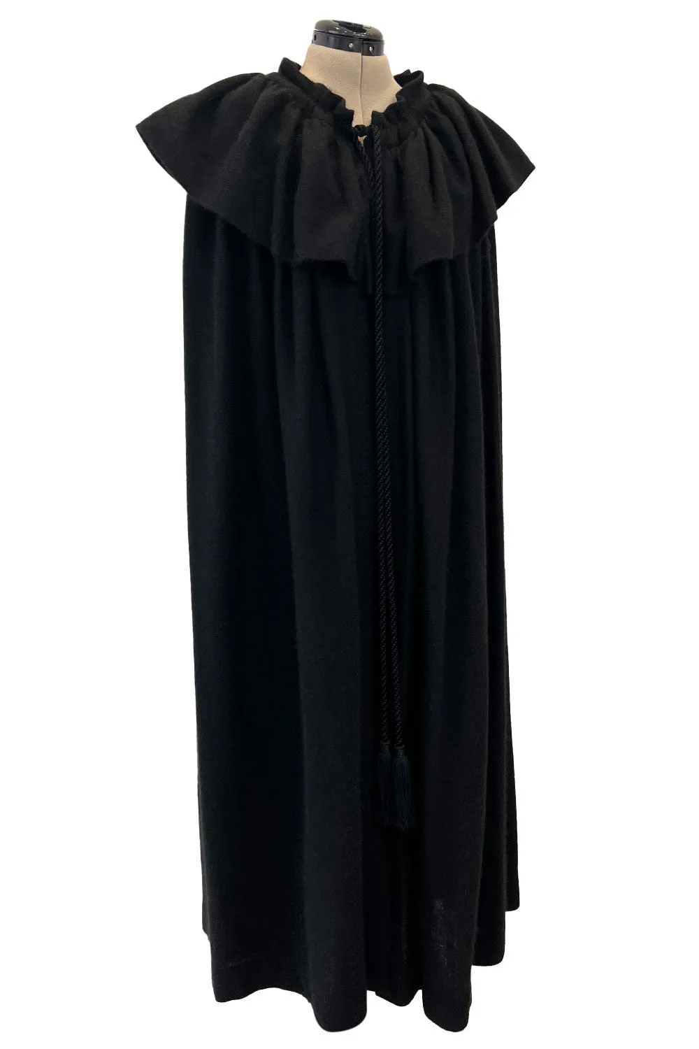 Fall 1977 Yves Saint Laurent Black Wool & Mohair Cape w Dramatic Collar