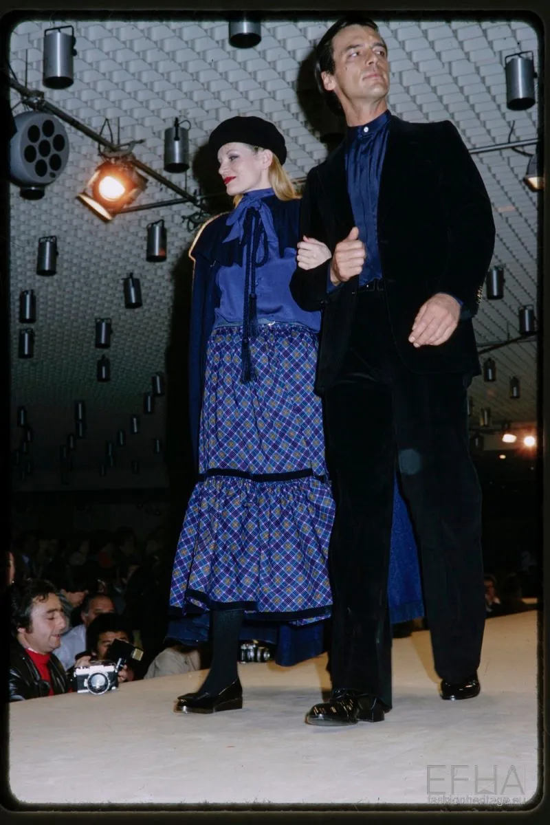 Fall 1977 Yves Saint Laurent Black Wool & Mohair Cape w Dramatic Collar