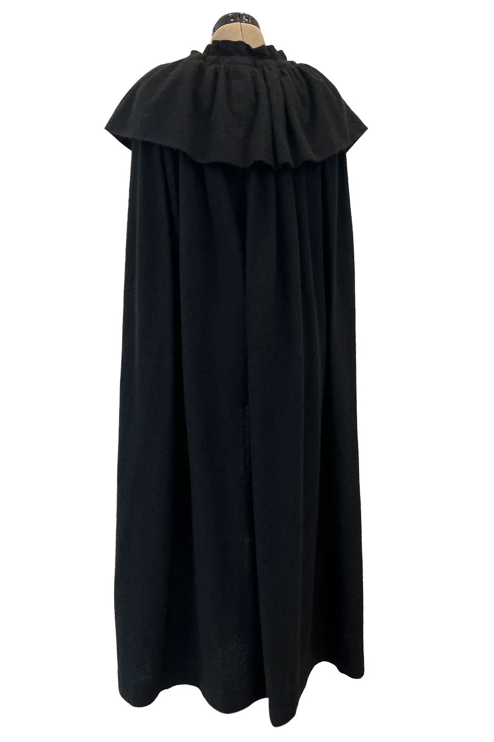 Fall 1977 Yves Saint Laurent Black Wool & Mohair Cape w Dramatic Collar