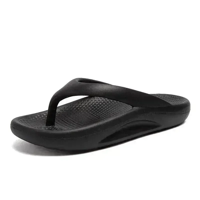 Flip-flops Men Wear Sandy Beach Platform Outside And Step On Shit