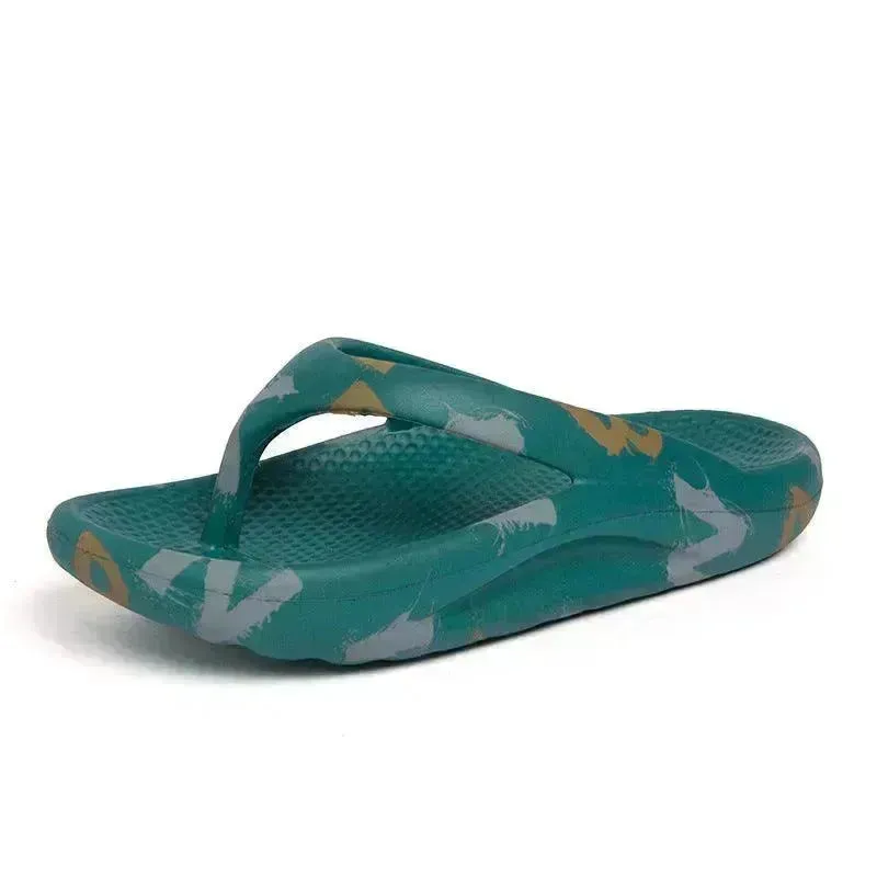 Flip-flops Men Wear Sandy Beach Platform Outside And Step On Shit