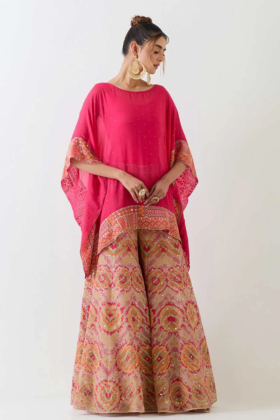 Fuchsia Muqaish Poncho & Cross Stitch Sharara Set