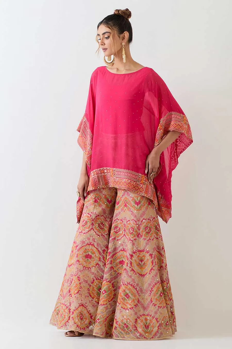 Fuchsia Muqaish Poncho & Cross Stitch Sharara Set