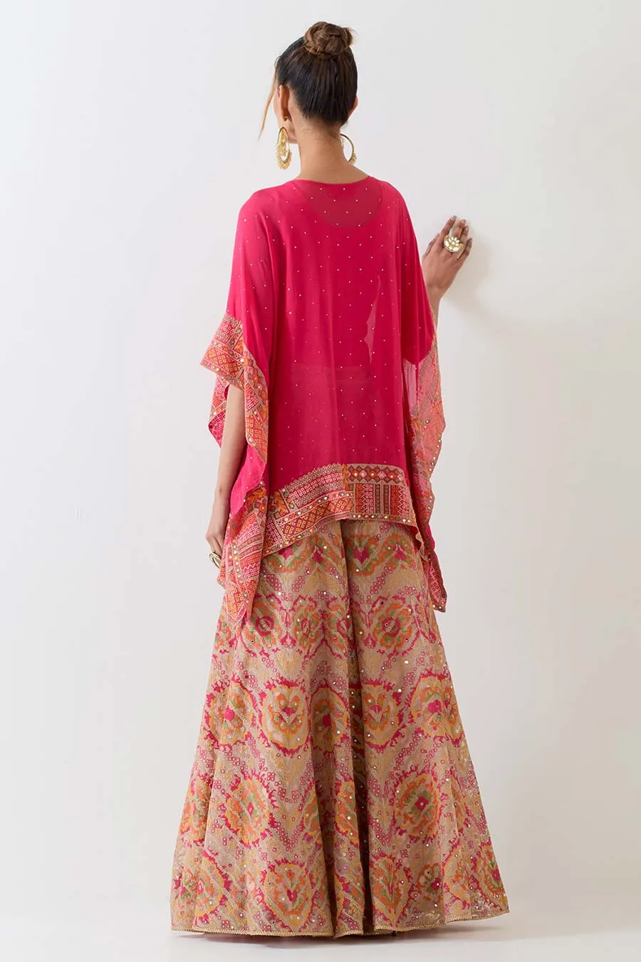 Fuchsia Muqaish Poncho & Cross Stitch Sharara Set