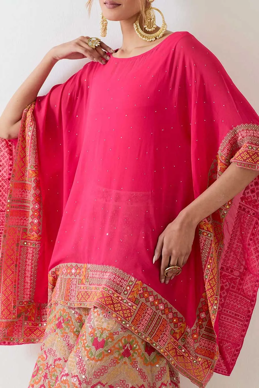 Fuchsia Muqaish Poncho & Cross Stitch Sharara Set