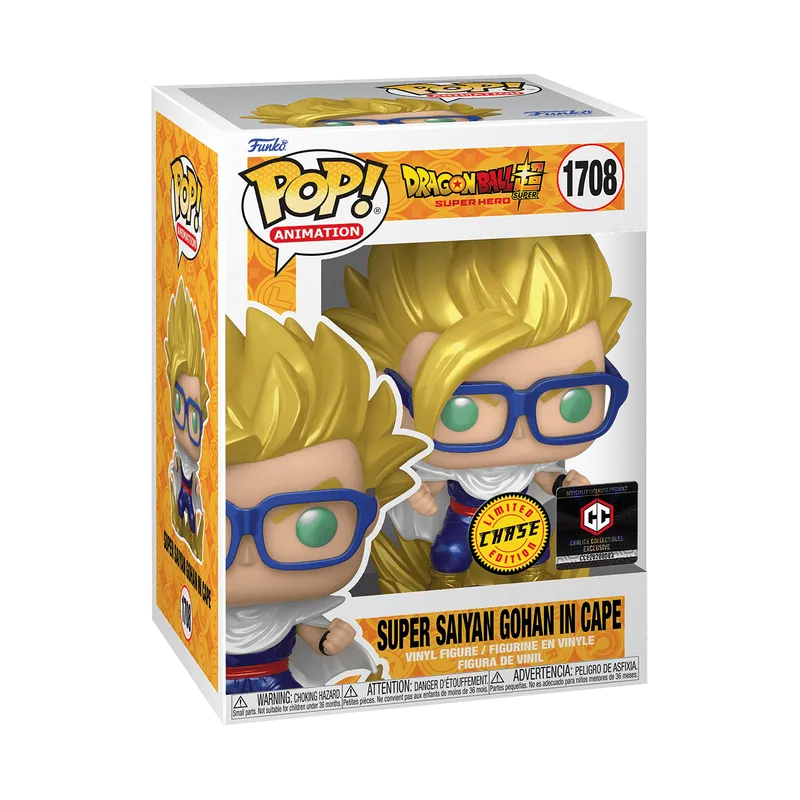 Funko Pop! Animation: Dragon Ball Super: Super Hero - Super Saiyan Gohan in Cape Metallic Chase #1708 Chalice Collectibles Exclusive
