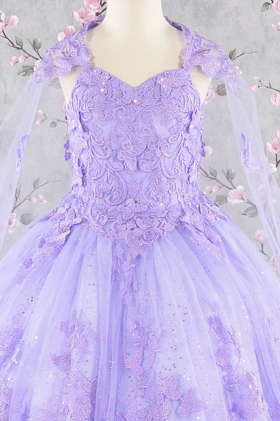 Girls 3D Butterfly Sleeveless Cape Gown by Elizabeth K GK114