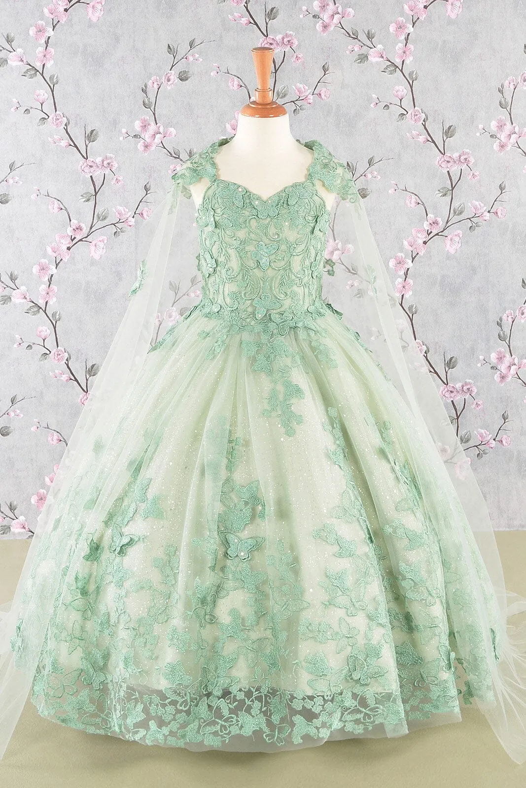 Girls 3D Butterfly Sleeveless Cape Gown by Elizabeth K GK114