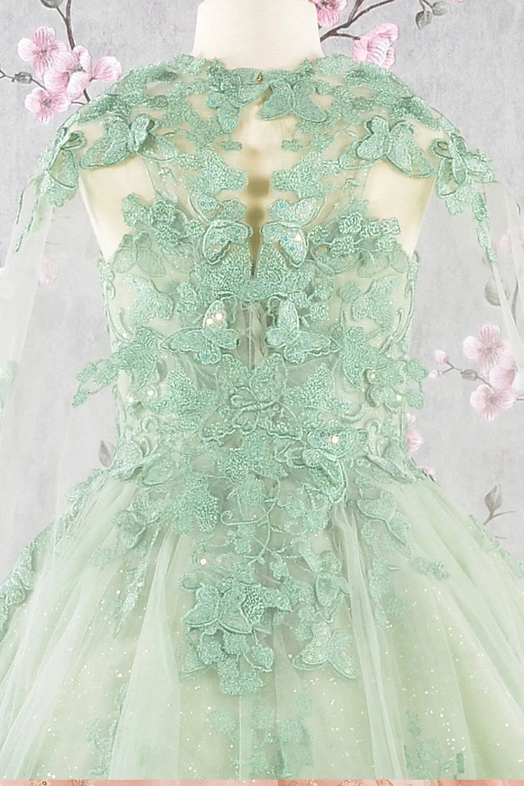Girls 3D Butterfly Sleeveless Cape Gown by Elizabeth K GK114