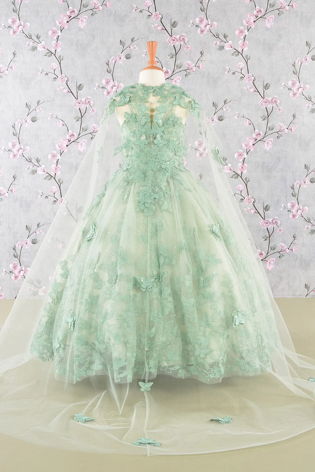 Girls 3D Butterfly Sleeveless Cape Gown by Elizabeth K GK114