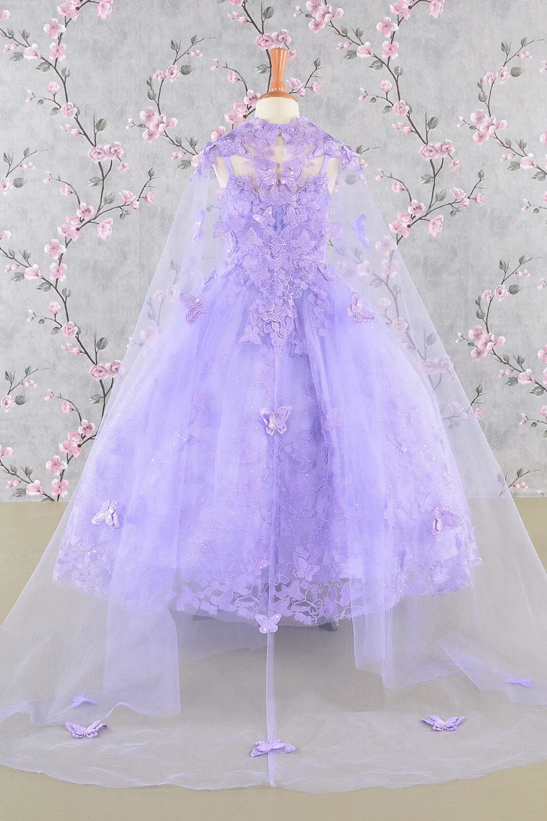 Girls 3D Butterfly Sleeveless Cape Gown by Elizabeth K GK114