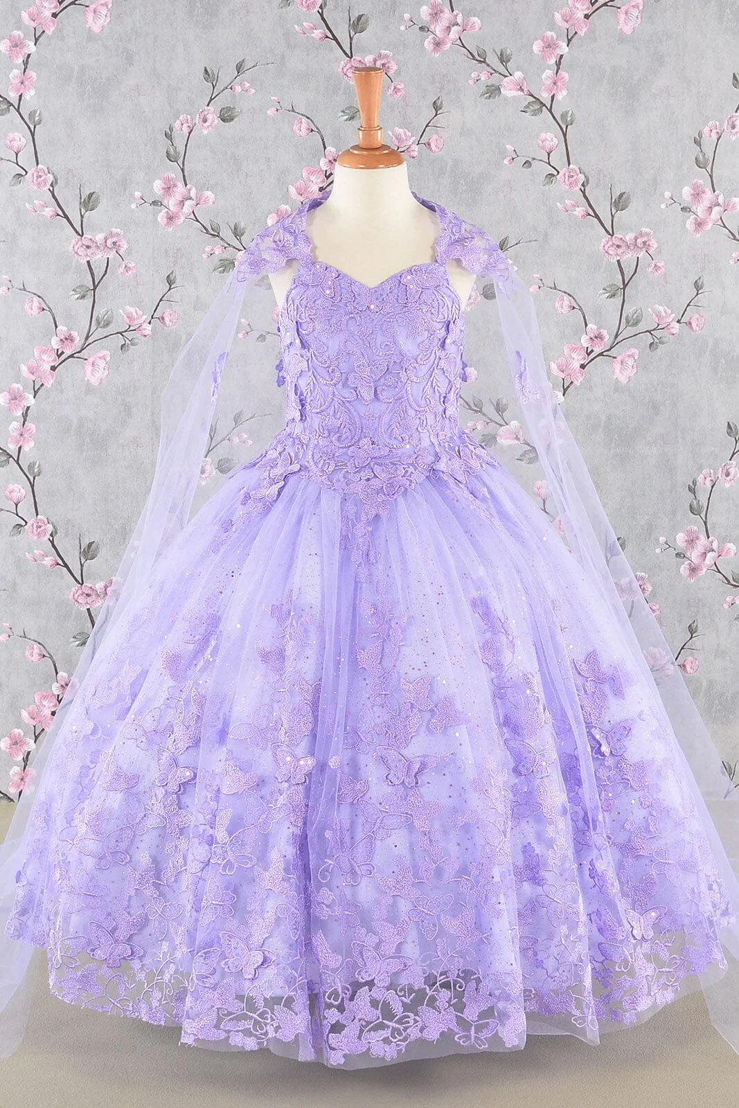 Girls 3D Butterfly Sleeveless Cape Gown by Elizabeth K GK114