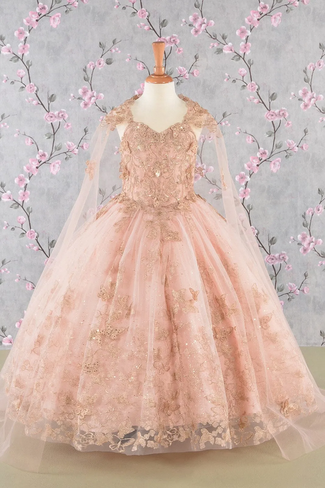 Girls 3D Butterfly Sleeveless Cape Gown by Elizabeth K GK114