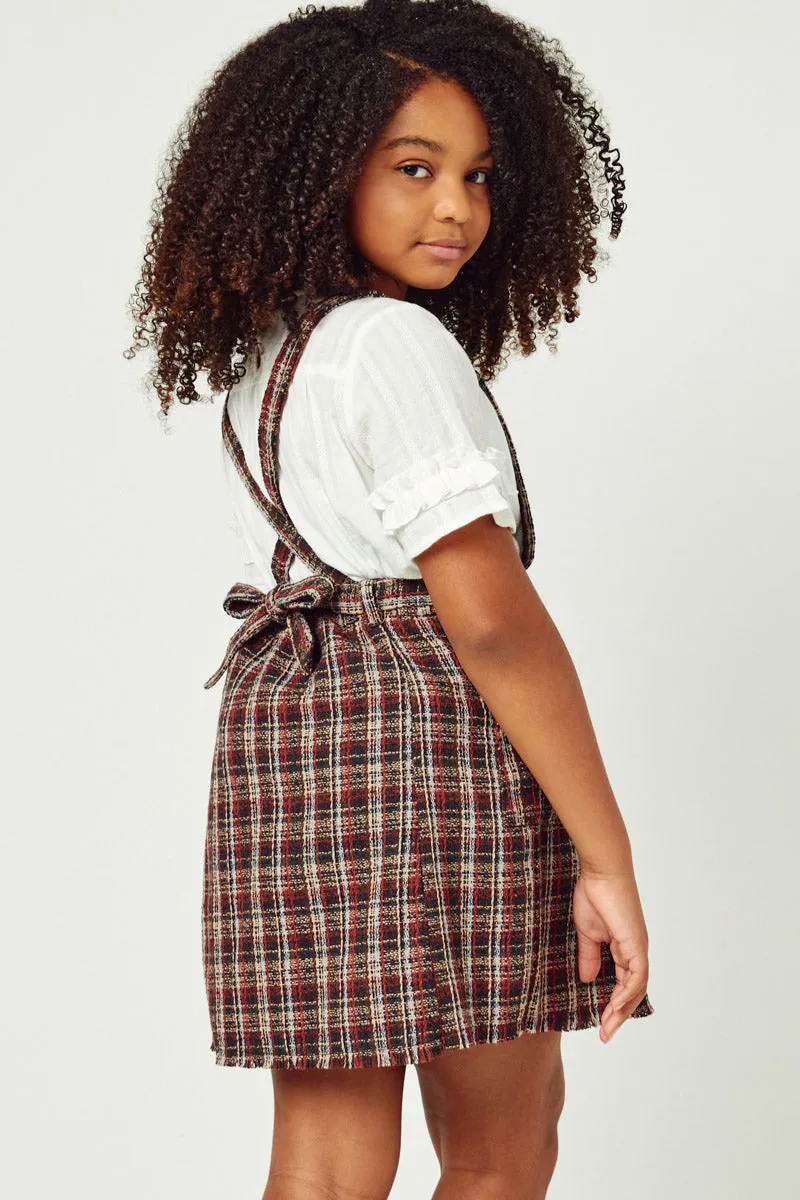 Girls Textured Checkered Belted Overall Dress