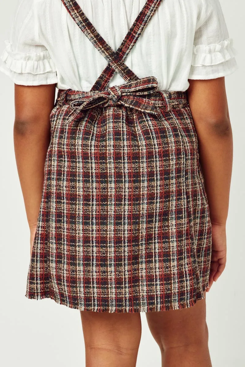 Girls Textured Checkered Belted Overall Dress