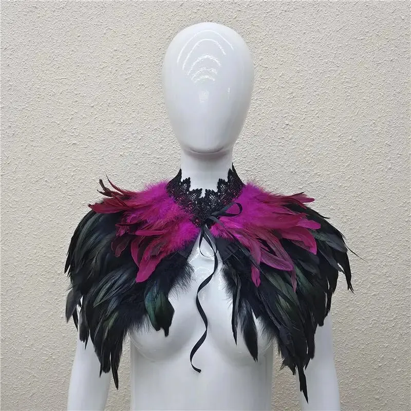 Gothic Feather Shawl Neck Collar Crow Costume Maleficent Cosplay