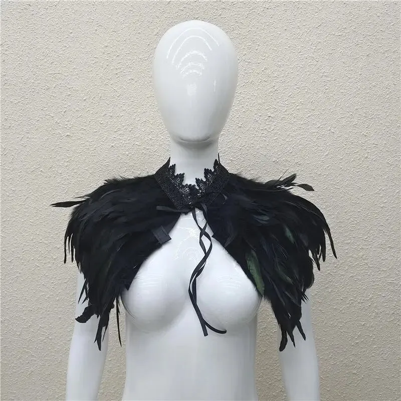 Gothic Feather Shawl Neck Collar Crow Costume Maleficent Cosplay