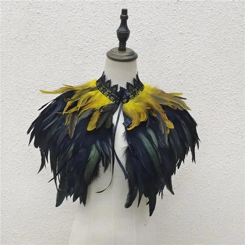 Gothic Feather Shawl Neck Collar Crow Costume Maleficent Cosplay