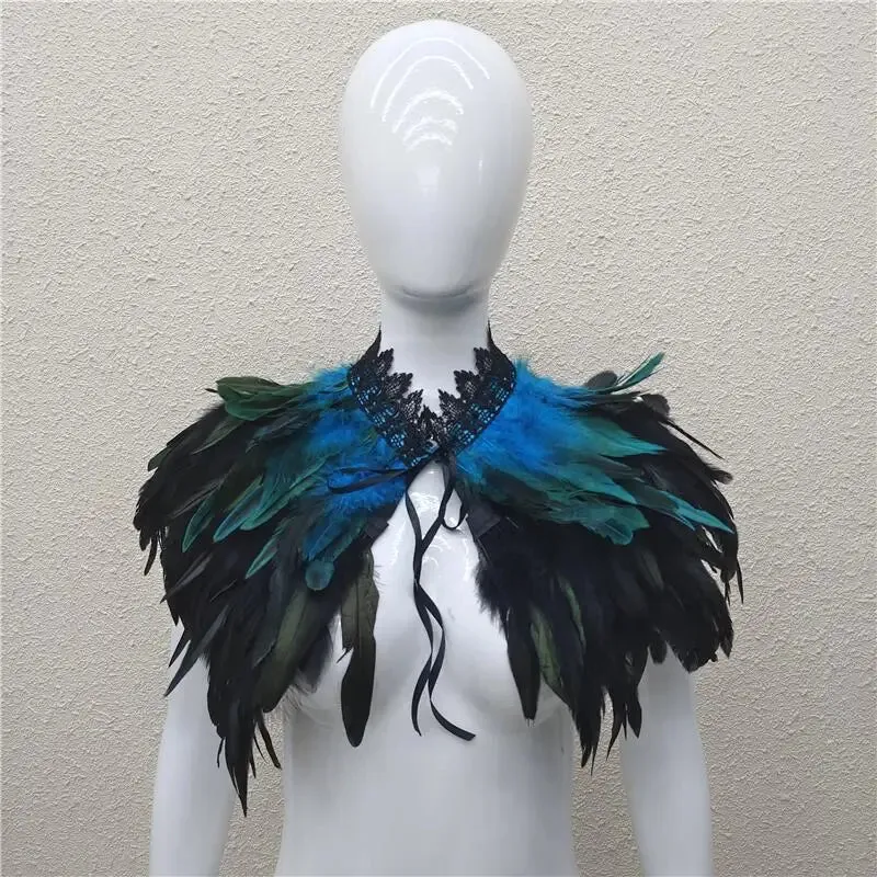 Gothic Feather Shawl Neck Collar Crow Costume Maleficent Cosplay