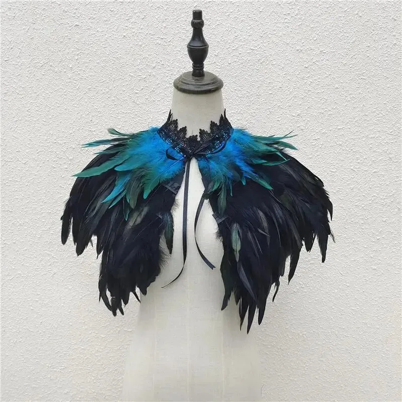 Gothic Feather Shawl Neck Collar Crow Costume Maleficent Cosplay