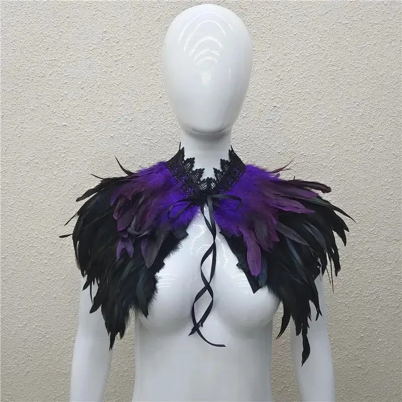 Gothic Feather Shawl Neck Collar Crow Costume Maleficent Cosplay