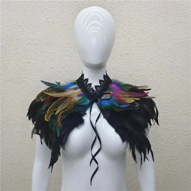 Gothic Feather Shawl Neck Collar Crow Costume Maleficent Cosplay