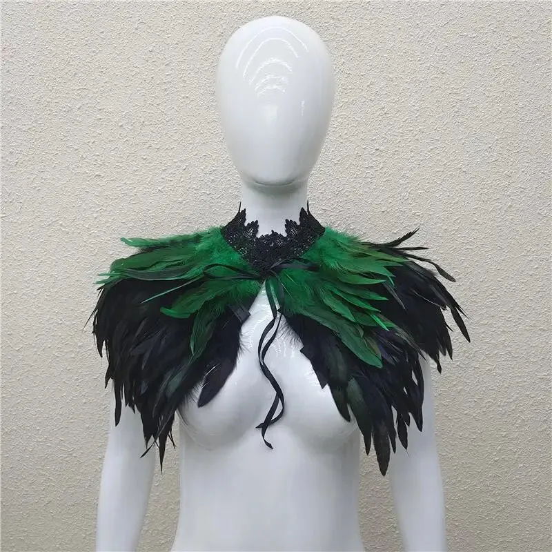 Gothic Feather Shawl Neck Collar Crow Costume Maleficent Cosplay