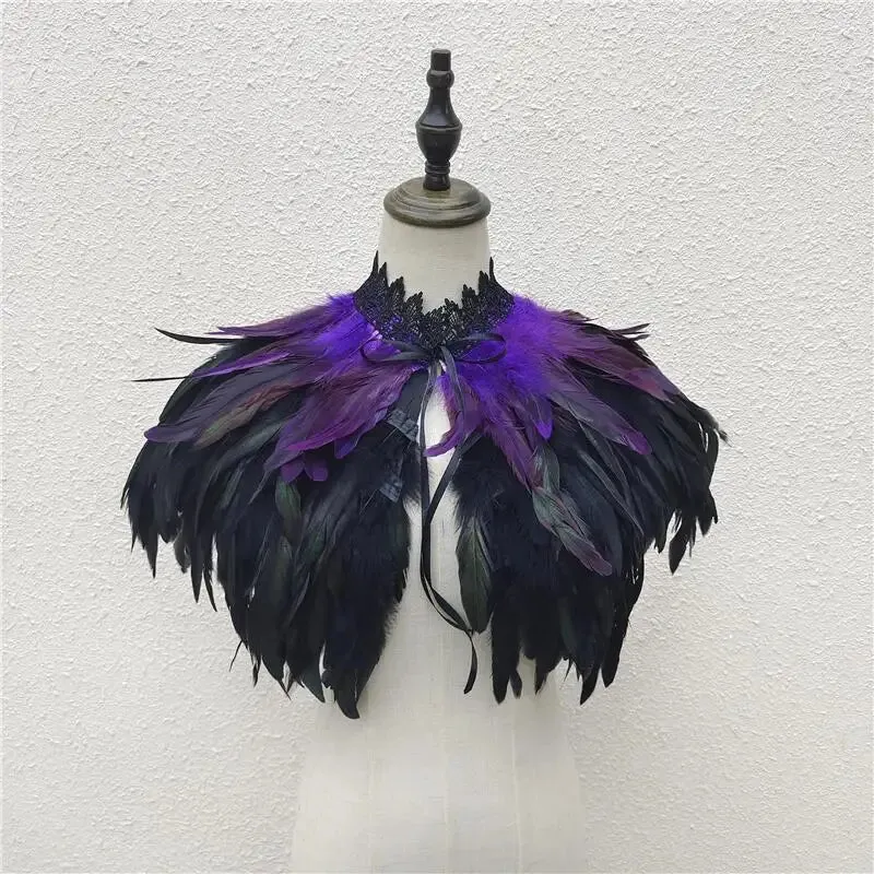 Gothic Feather Shawl Neck Collar Crow Costume Maleficent Cosplay