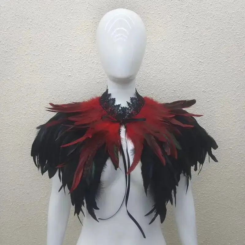 Gothic Feather Shawl Neck Collar Crow Costume Maleficent Cosplay