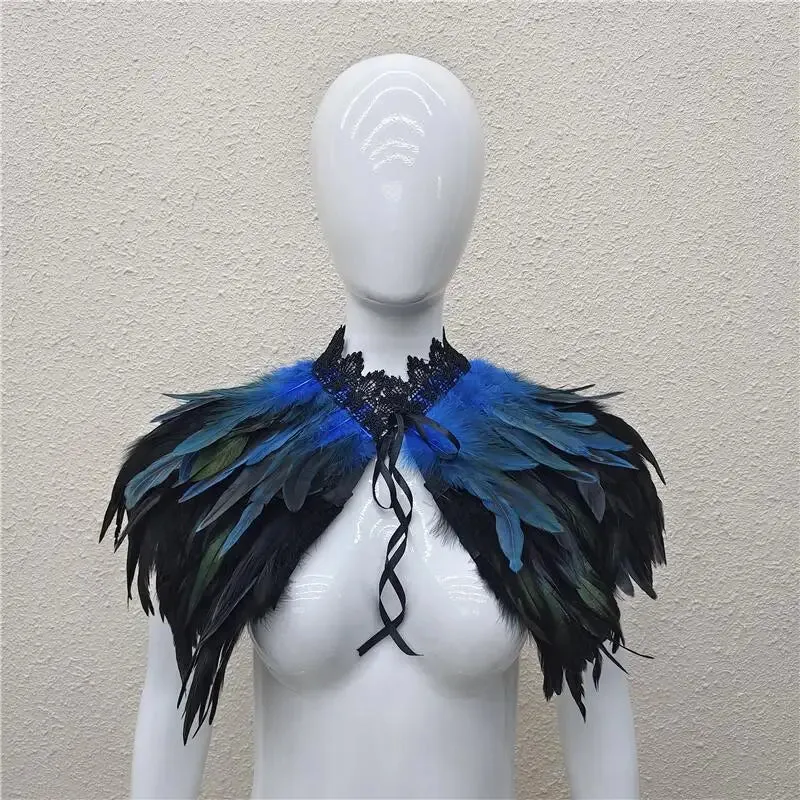 Gothic Feather Shawl Neck Collar Crow Costume Maleficent Cosplay